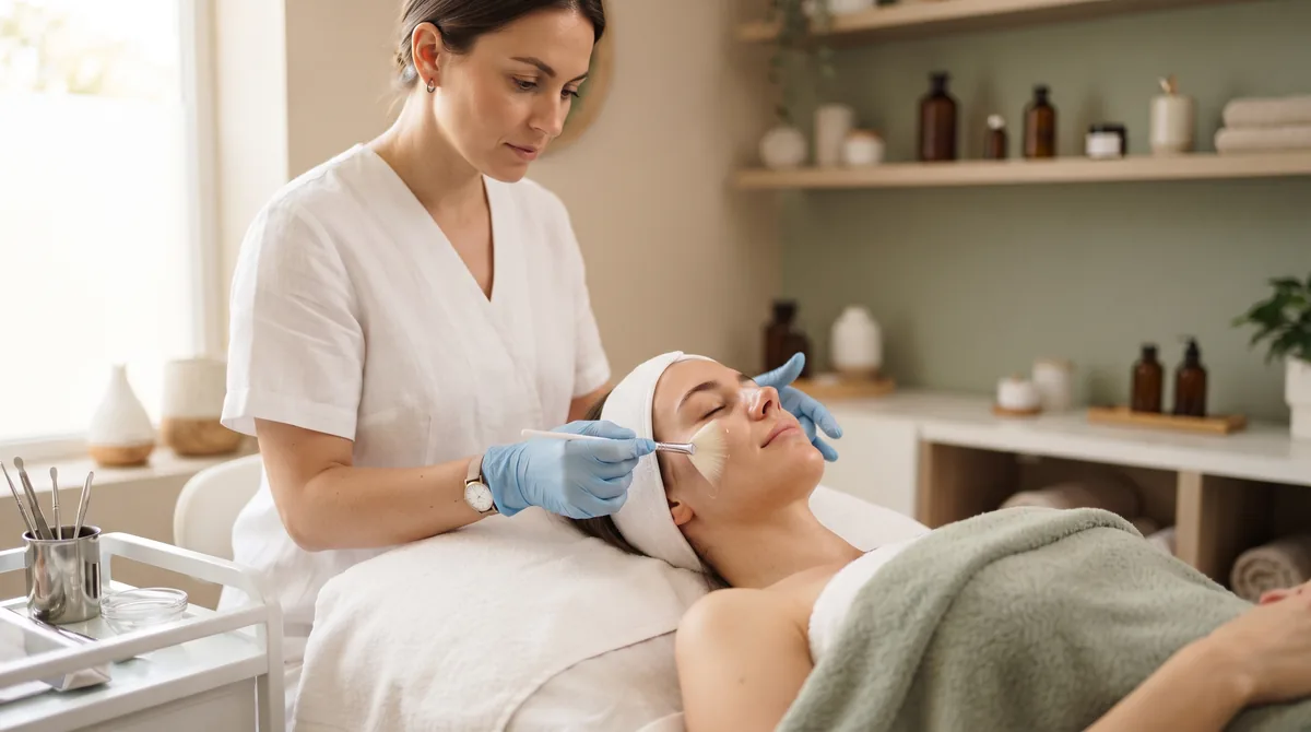 Esthetician applying a chemical peel with a brush in Irvine CA