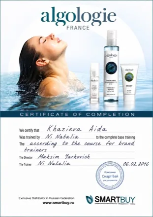 Algologie France Brand Trainer Certificate - Aida Khazieva Aida Khazieva Algologie France brand trainer professional certificate Irvine California